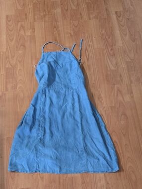 Light Blue Chambray Halter Mini Dress